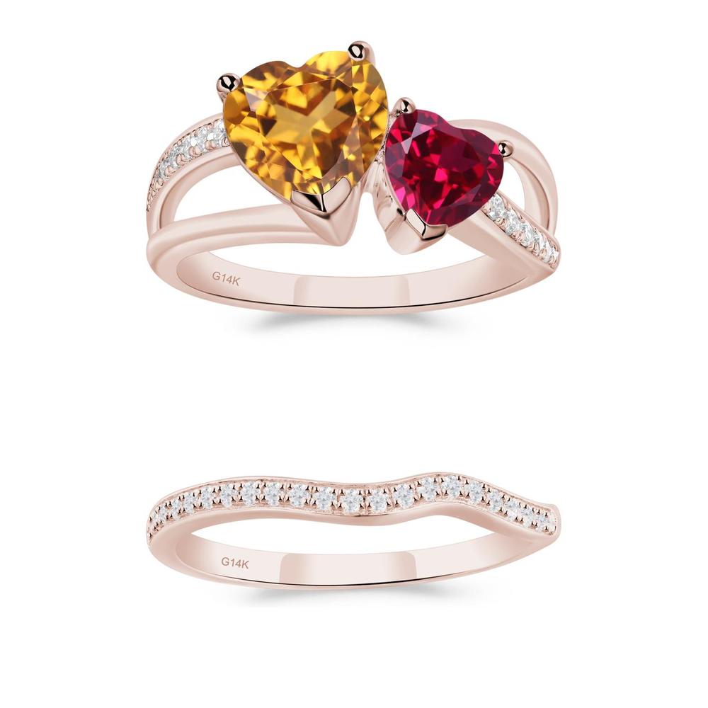 Citrine and Ruby Two Heart Ring - LUO Jewelry #metal_xxxxx