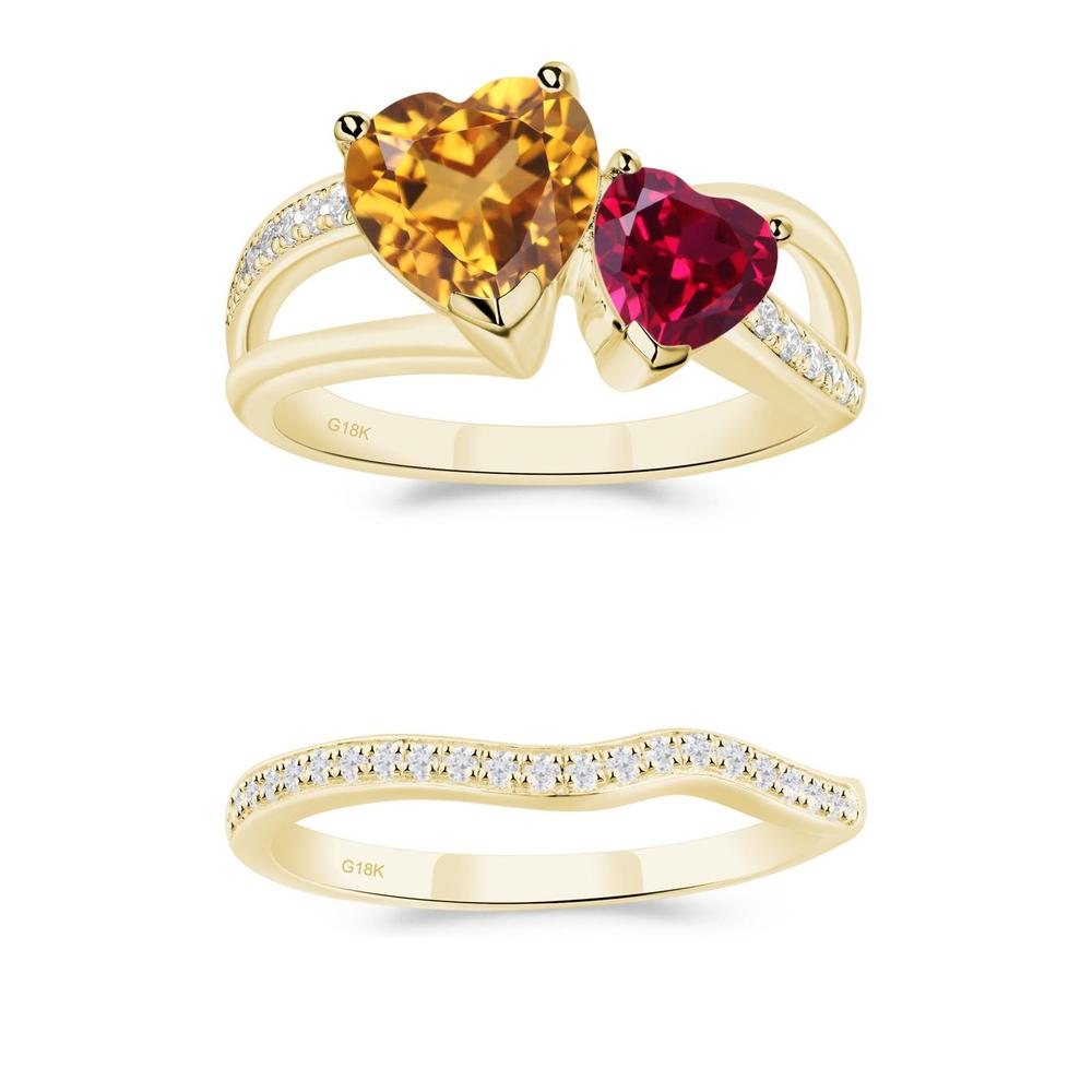 Citrine and Ruby Two Heart Ring - LUO Jewelry #metal_xxxxx