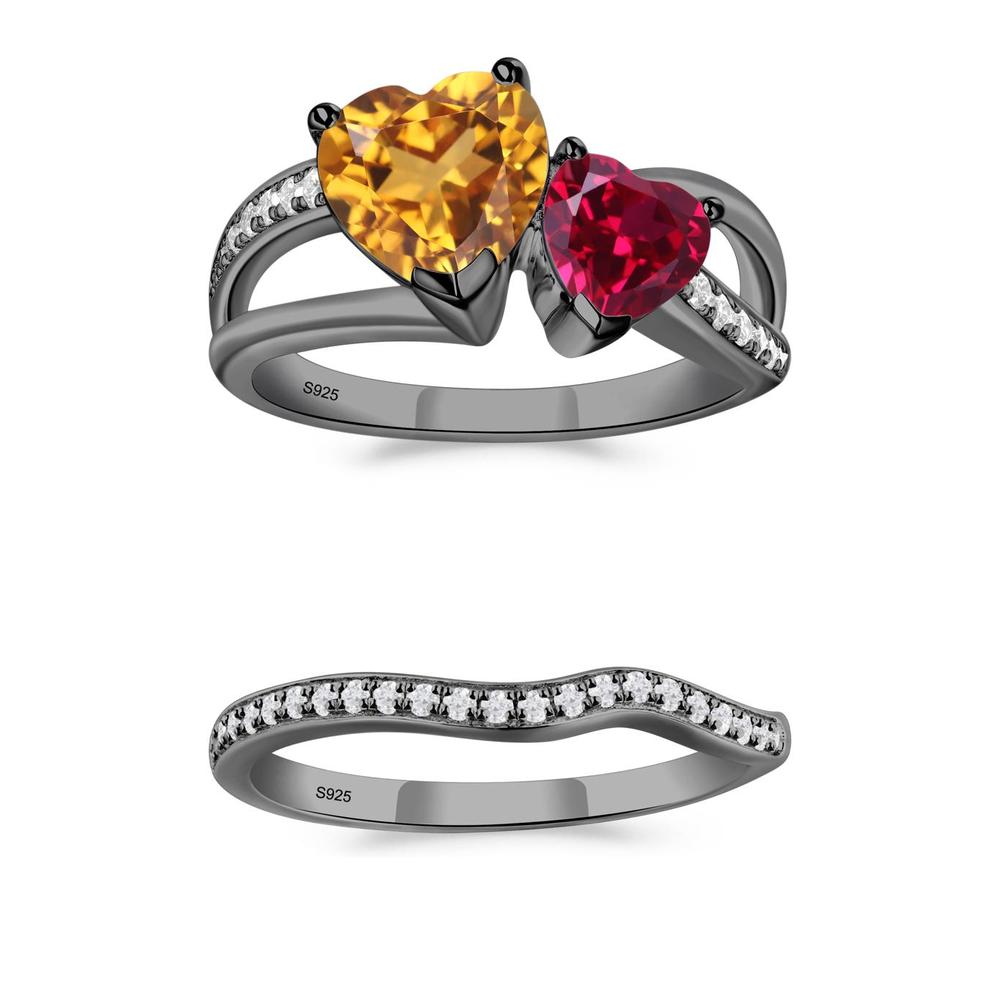 Citrine and Ruby Two Heart Ring - LUO Jewelry #metal_xxxxx