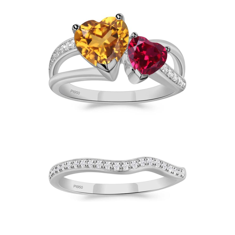 Citrine and Ruby Two Heart Ring - LUO Jewelry #metal_xxxxx