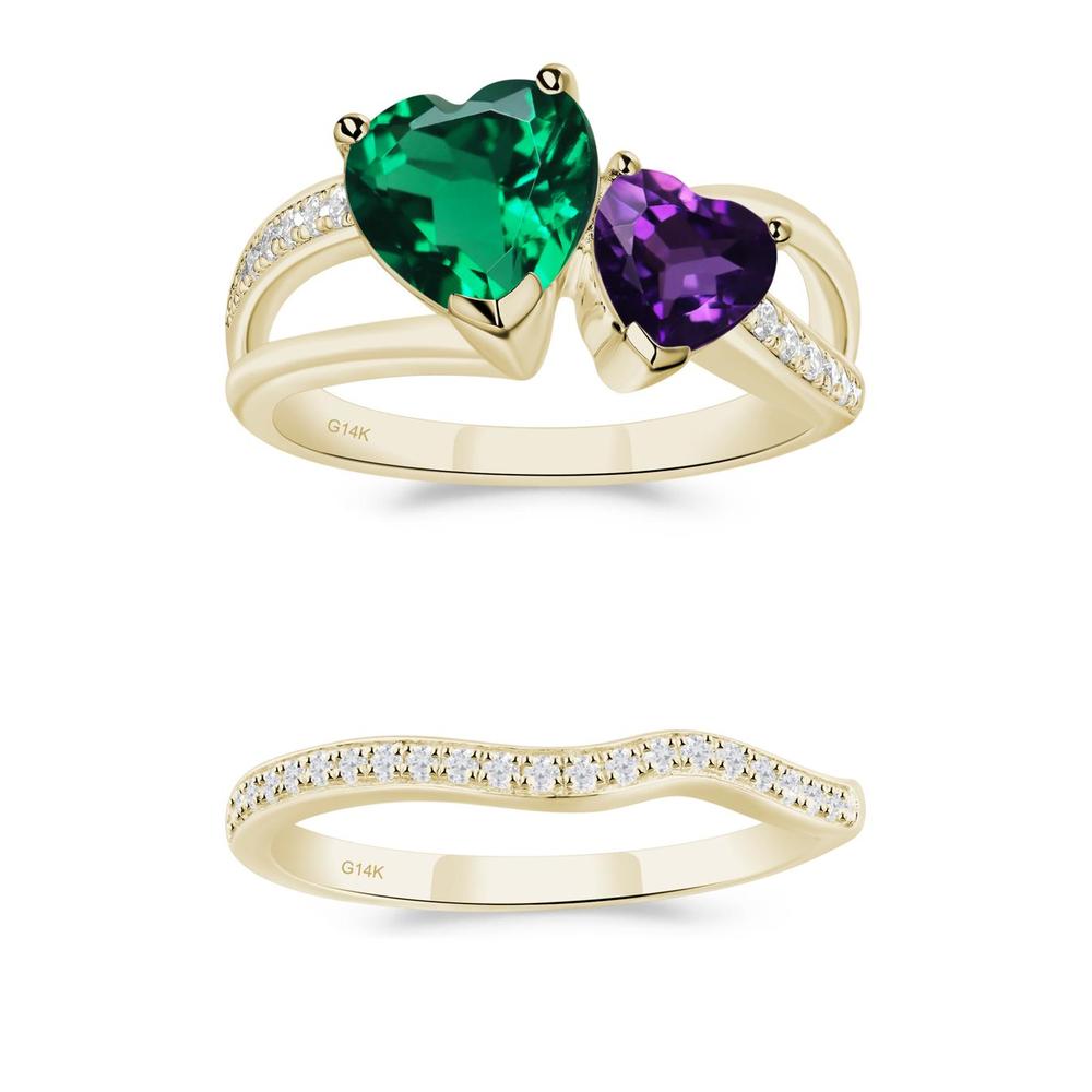 Heart Emerald and Amethyst Toi Et Moi Ring - LUO Jewelry #metal_xxxxx