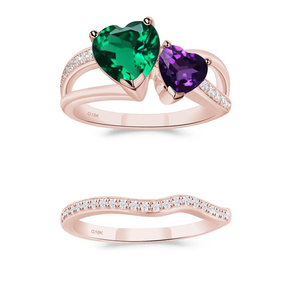 Heart Emerald and Amethyst Toi Et Moi Ring - LUO Jewelry #metal_xxxxx