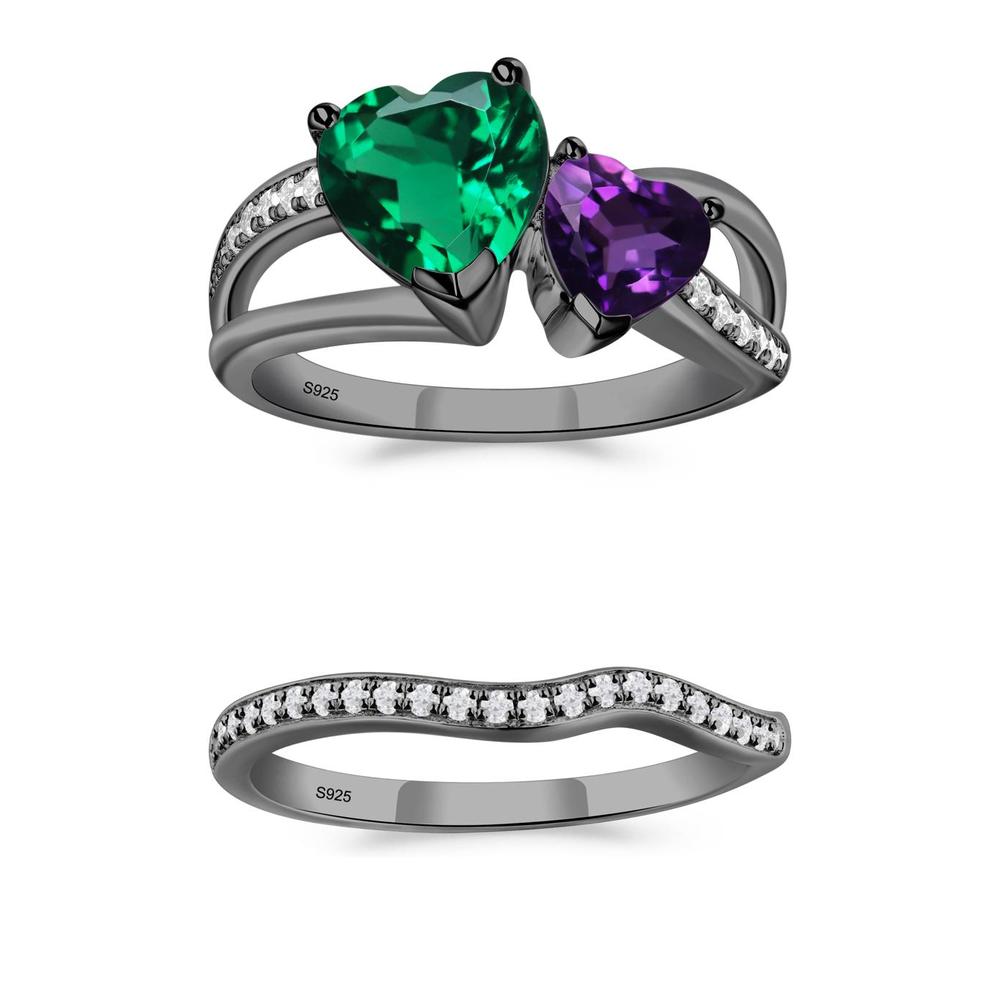 Heart Emerald and Amethyst Toi Et Moi Ring - LUO Jewelry #metal_xxxxx