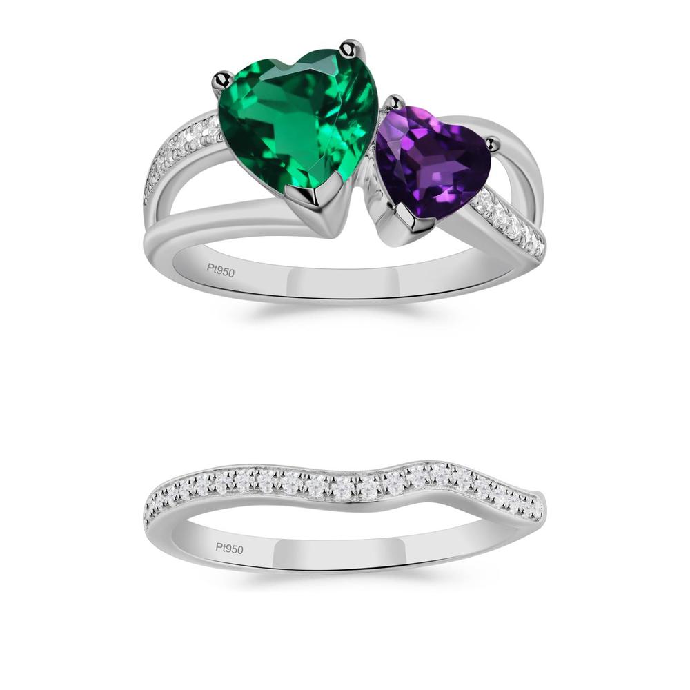 Heart Emerald and Amethyst Toi Et Moi Ring - LUO Jewelry #metal_xxxxx