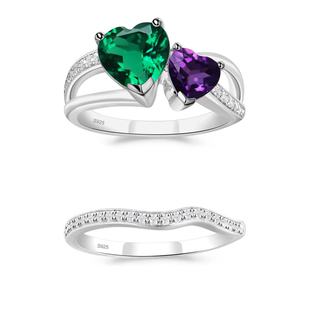 Heart Emerald and Amethyst Toi Et Moi Ring - LUO Jewelry #metal_xxxxx