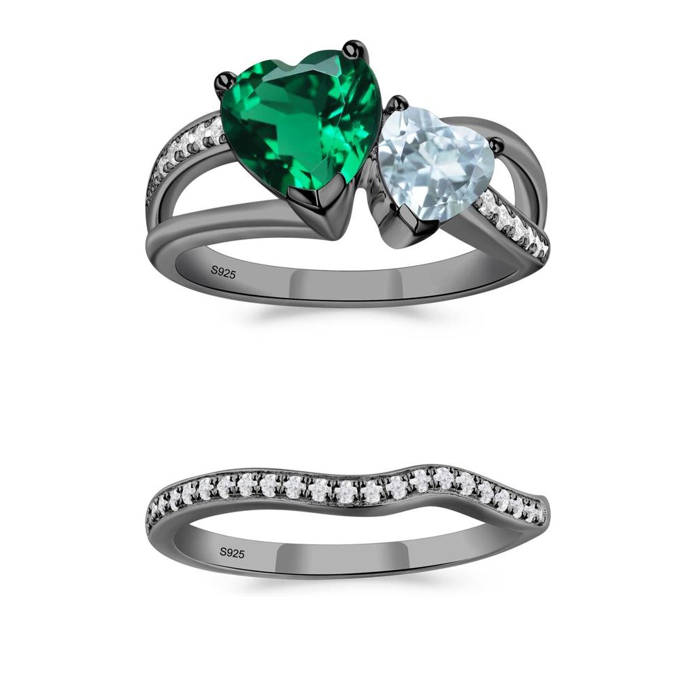 Aquamarine and Emerald Heart Toi Et Moi Ring - LUO Jewelry #metal_xxxxx