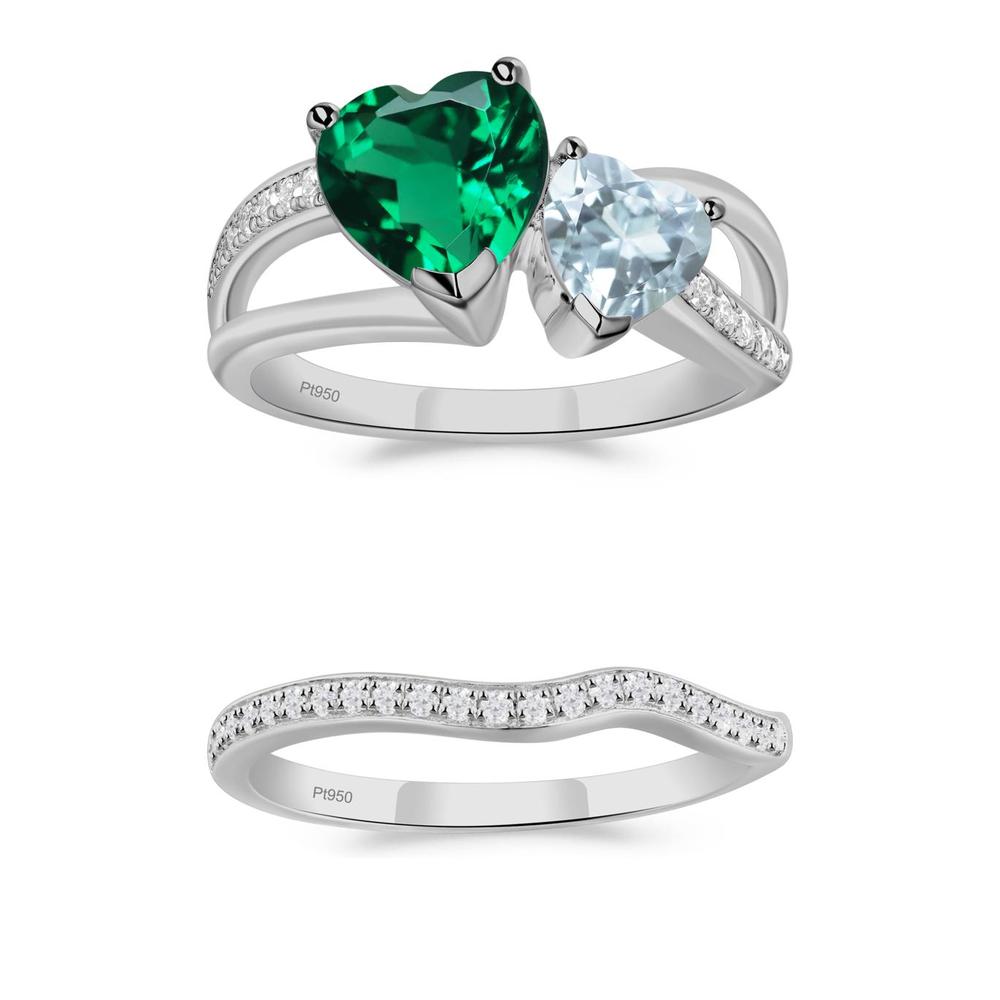 Aquamarine and Emerald Heart Toi Et Moi Ring - LUO Jewelry #metal_xxxxx