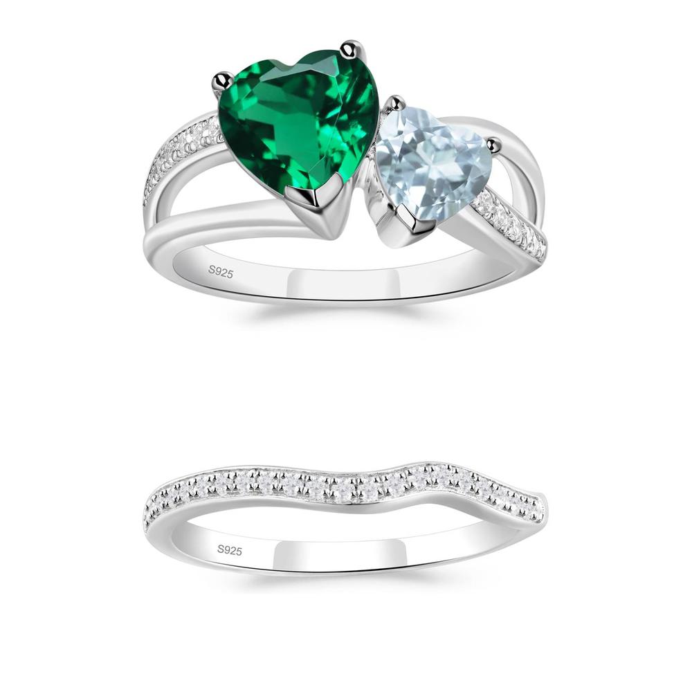 Aquamarine and Emerald Heart Toi Et Moi Ring - LUO Jewelry #metal_xxxxx