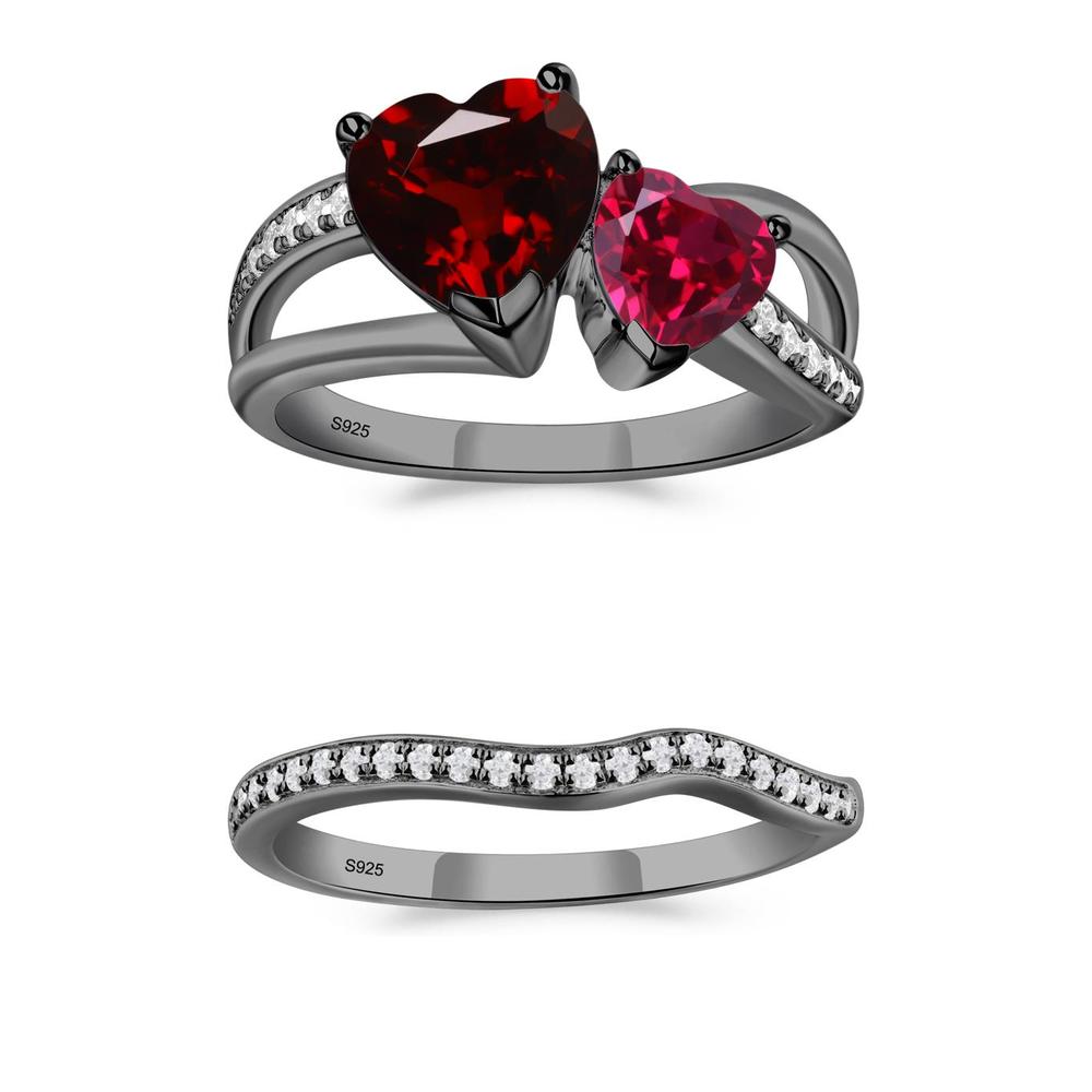 Garnet and Ruby Two Heart Ring - LUO Jewelry #metal_xxxxx