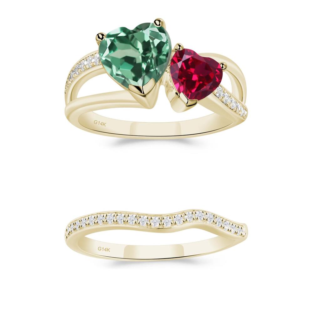 Heart Green Sapphire and Ruby Toi Et Moi Ring - LUO Jewelry #metal_xxxxx