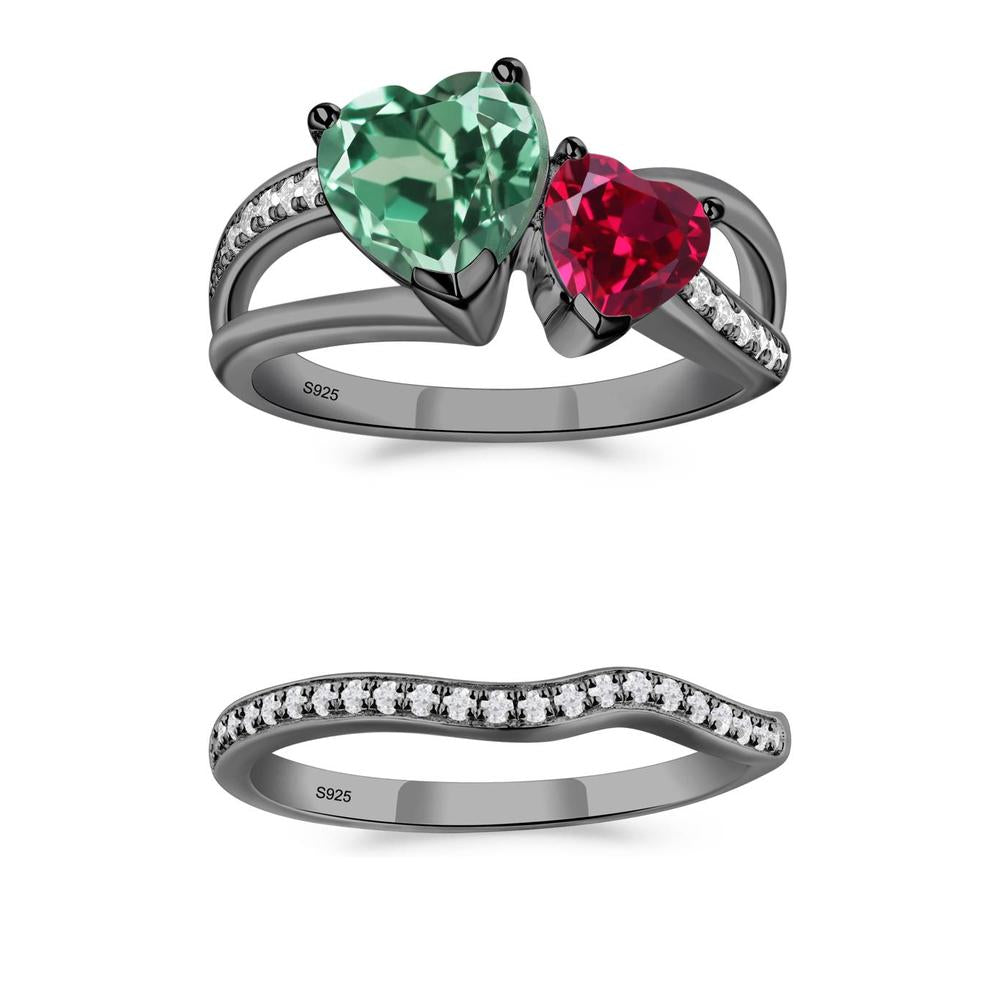 Heart Green Sapphire and Ruby Toi Et Moi Ring - LUO Jewelry #metal_xxxxx