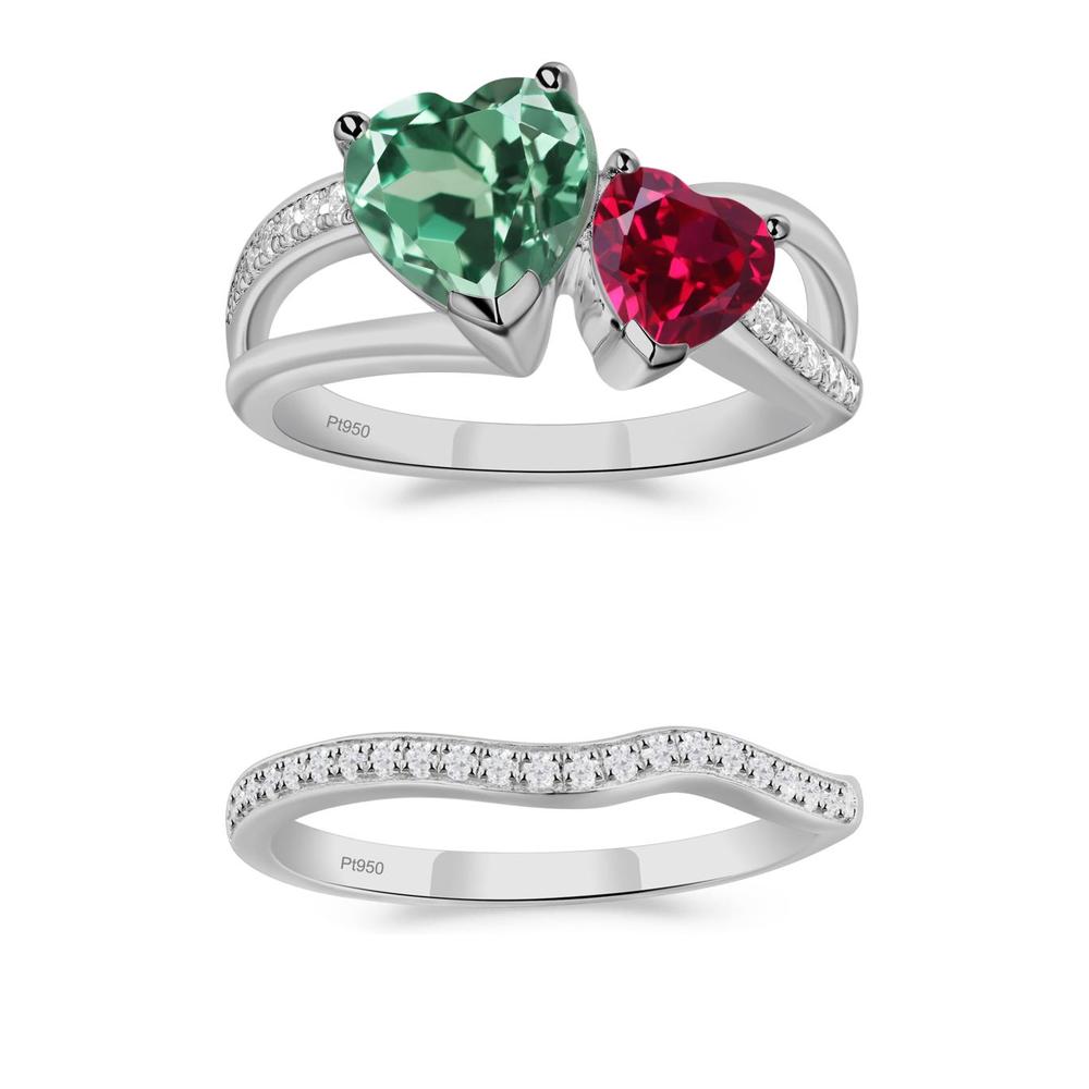 Heart Green Sapphire and Ruby Toi Et Moi Ring - LUO Jewelry #metal_xxxxx