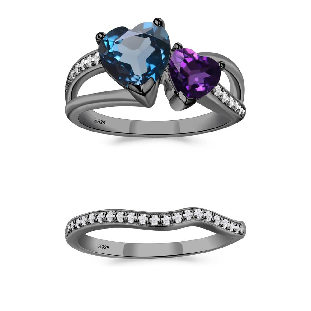 Heart Amethyst and London Blue Topaz Toi Et Moi Ring - LUO Jewelry #metal_xxxxx