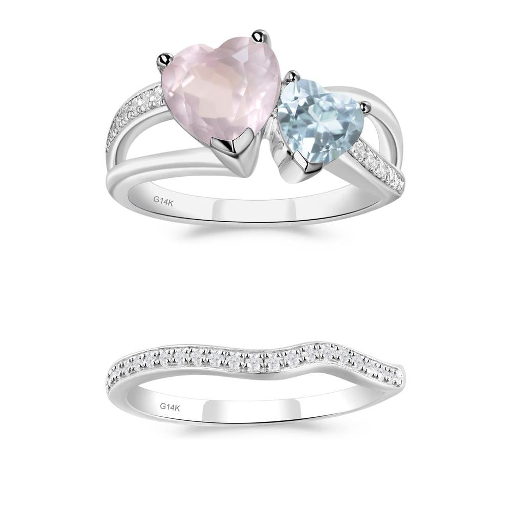 Heart Aquamarine and Rose Quartz Toi Et Moi Ring - LUO Jewelry #metal_xxxxx