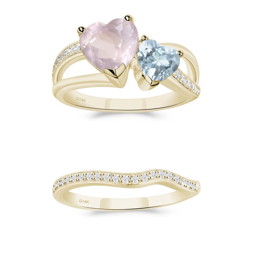 Heart Aquamarine and Rose Quartz Toi Et Moi Ring - LUO Jewelry #metal_xxxxx