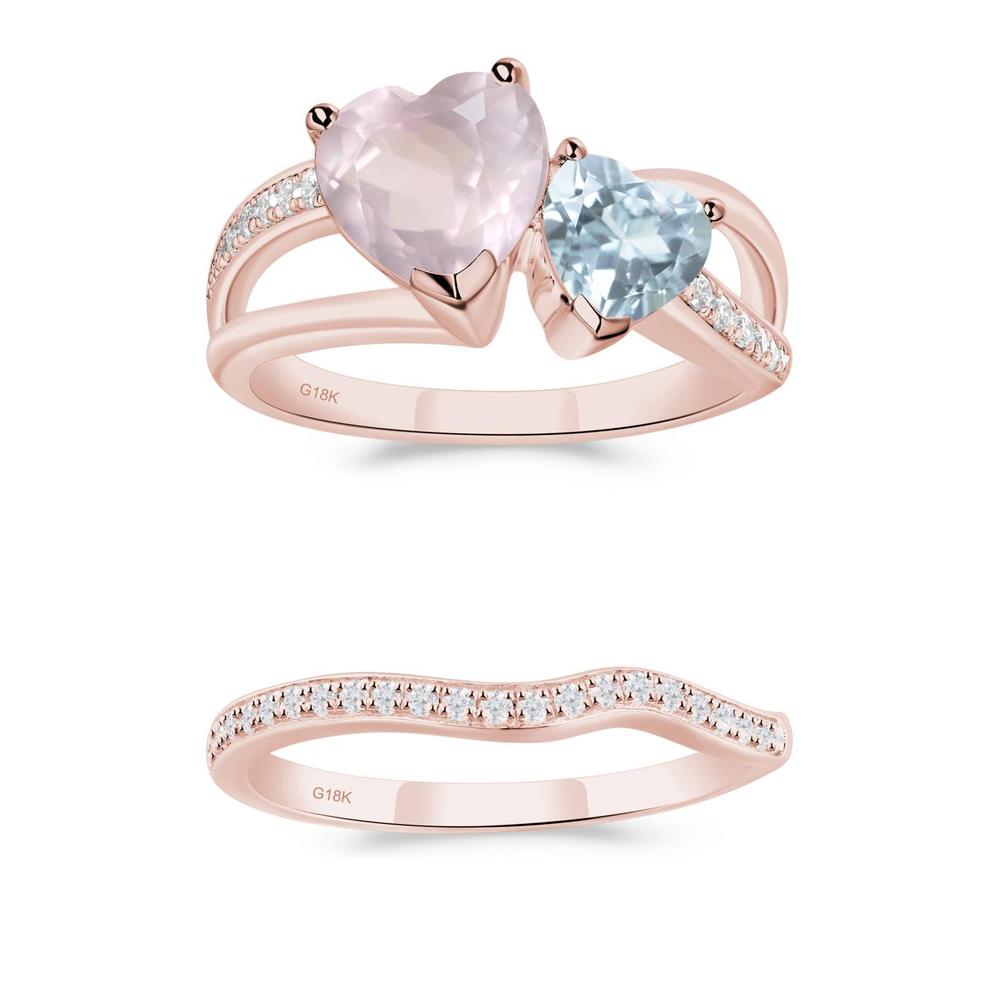 Heart Aquamarine and Rose Quartz Toi Et Moi Ring - LUO Jewelry #metal_xxxxx