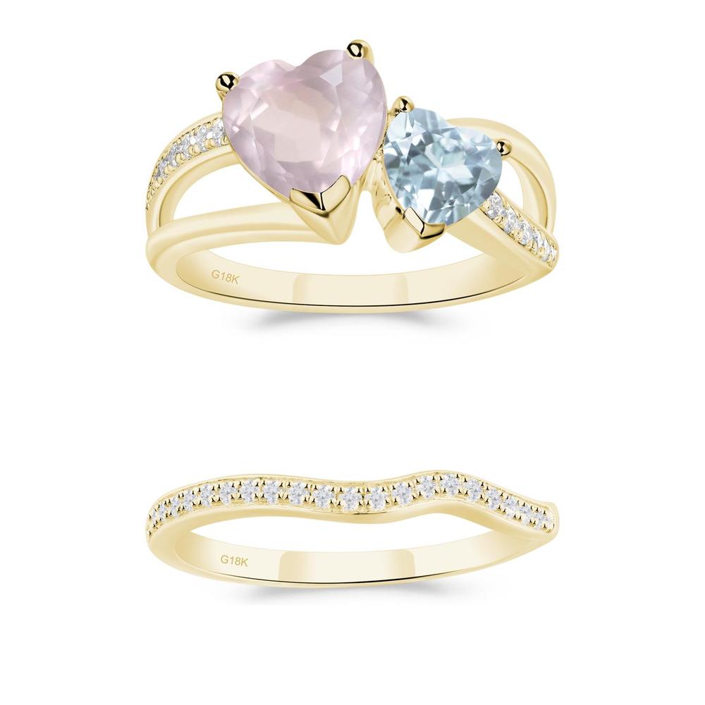 Heart Aquamarine and Rose Quartz Toi Et Moi Ring - LUO Jewelry #metal_xxxxx