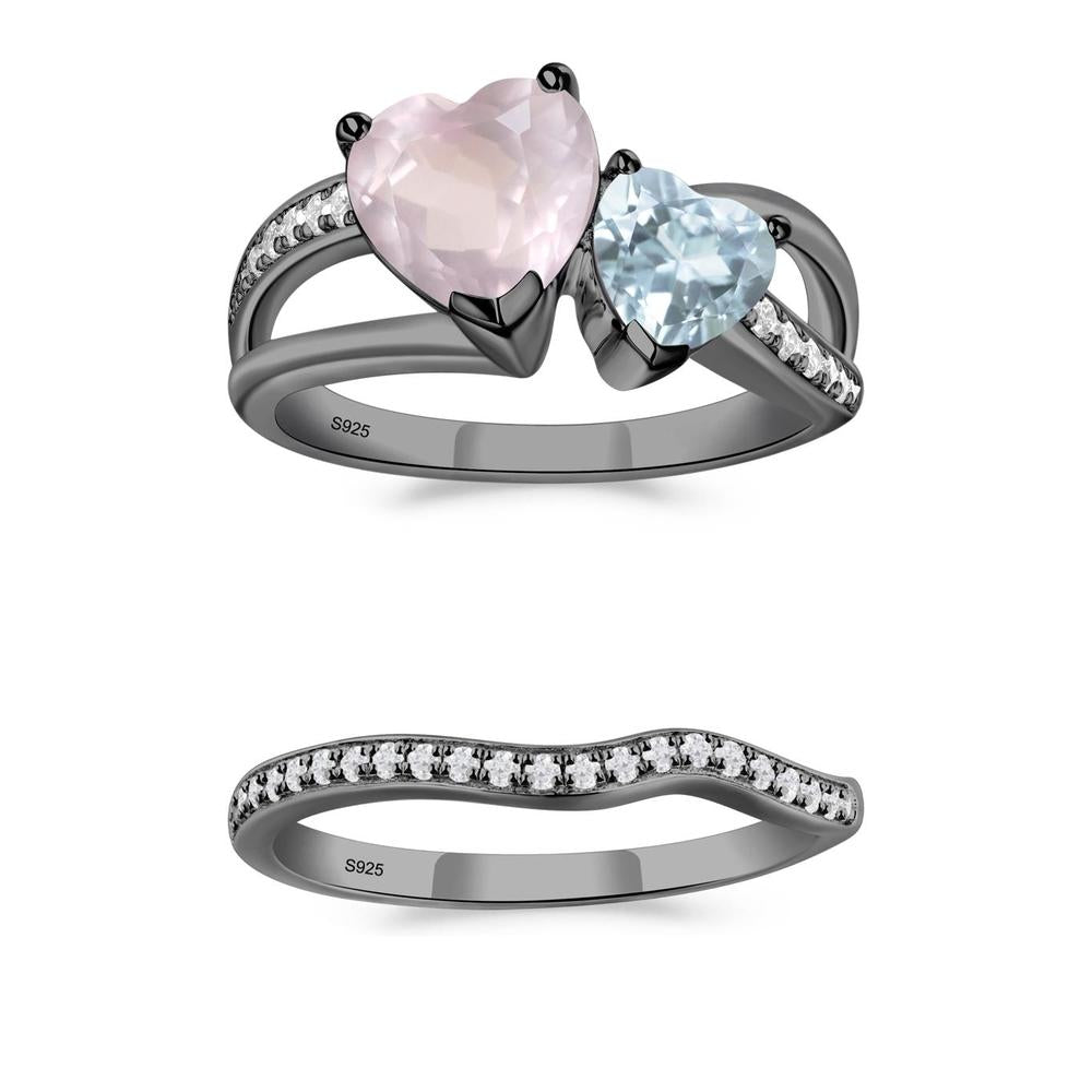 Heart Aquamarine and Rose Quartz Toi Et Moi Ring - LUO Jewelry #metal_xxxxx