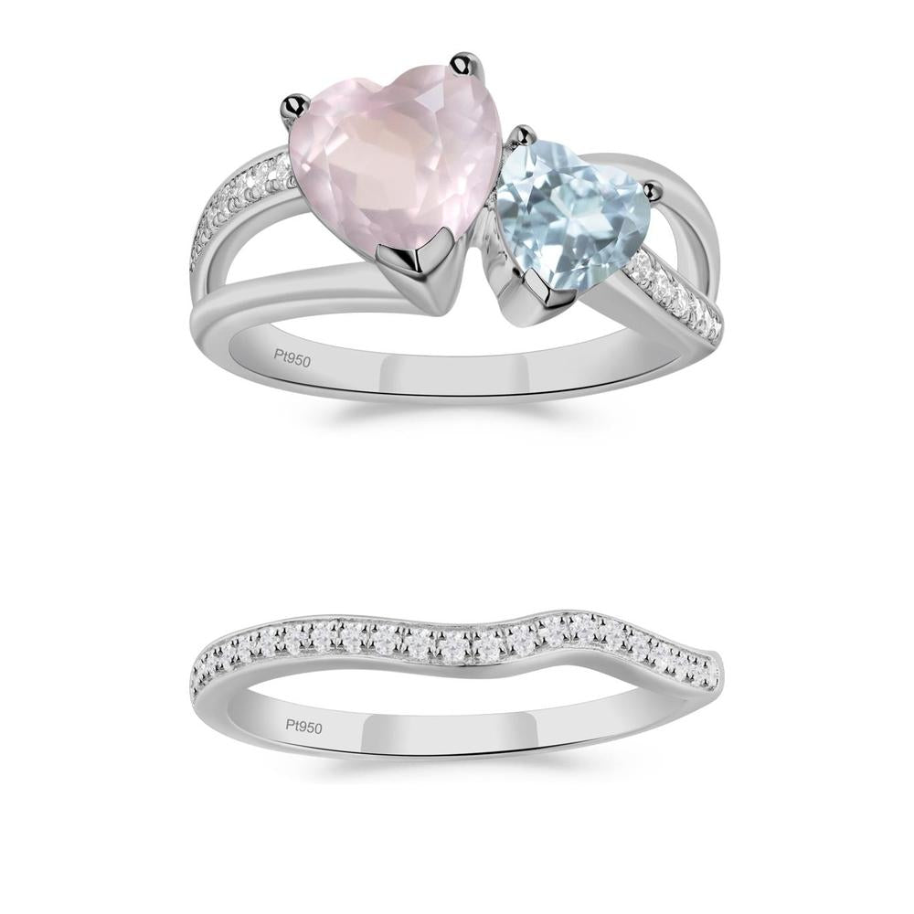 Heart Aquamarine and Rose Quartz Toi Et Moi Ring - LUO Jewelry #metal_xxxxx