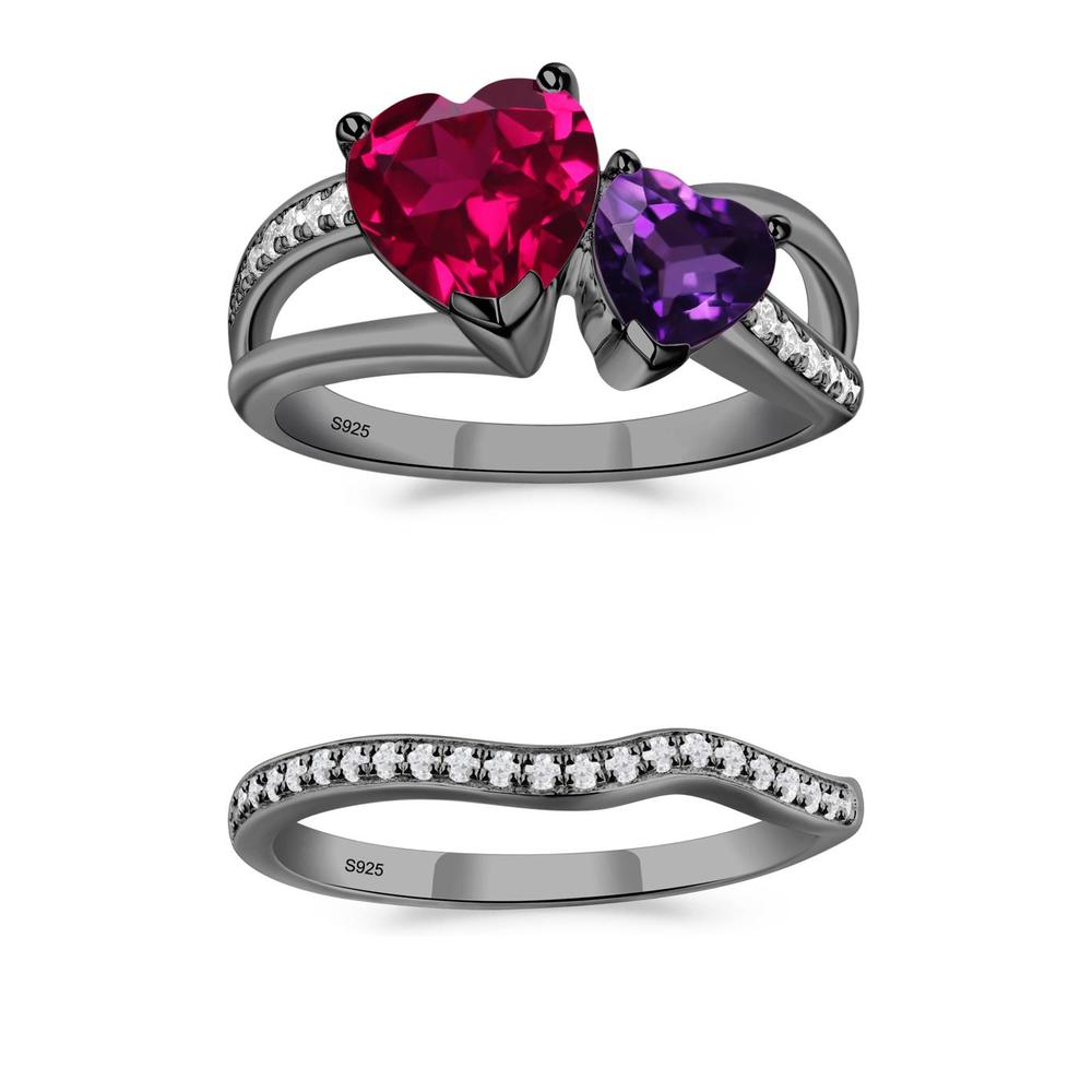 Amethyst and Ruby Two Heart Ring - LUO Jewelry #metal_xxxxx