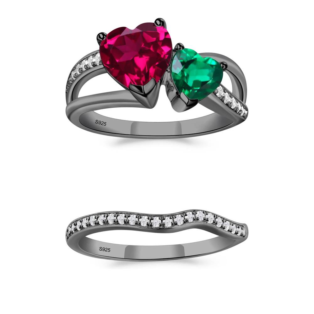 Emerald and Ruby Two Heart Ring - LUO Jewelry #metal_xxxxx