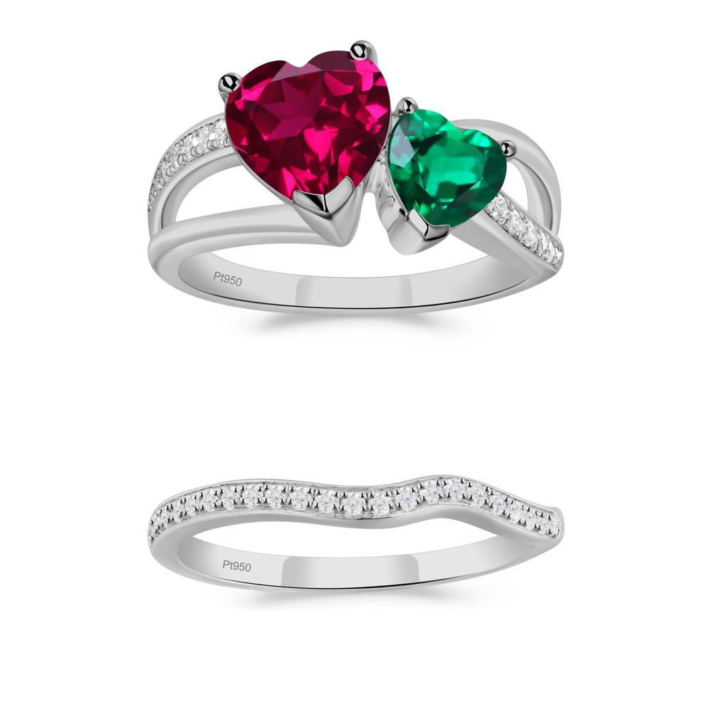 Emerald and Ruby Two Heart Ring - LUO Jewelry #metal_xxxxx