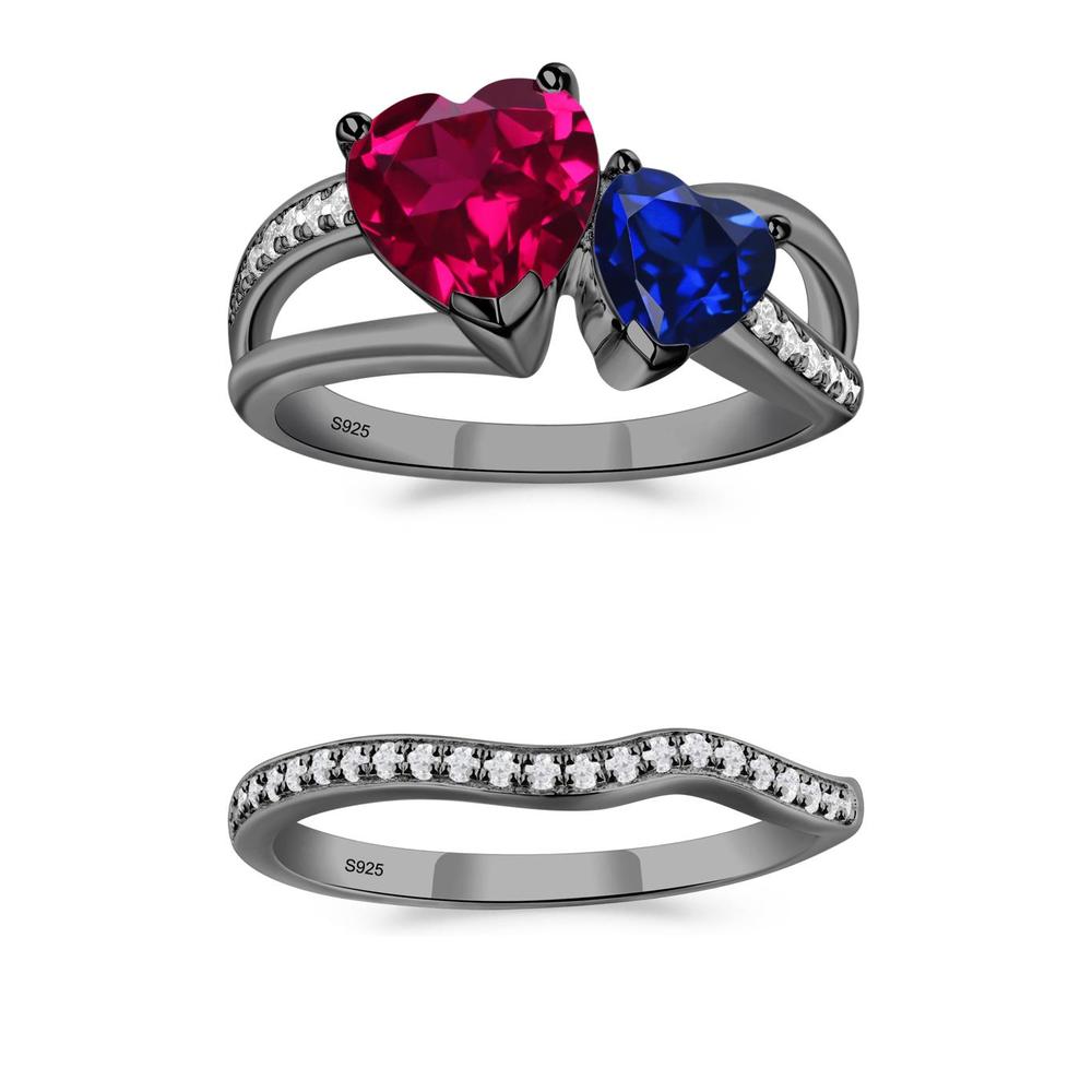 Ruby and Sapphire Two Heart Ring - LUO Jewelry #metal_xxxxx