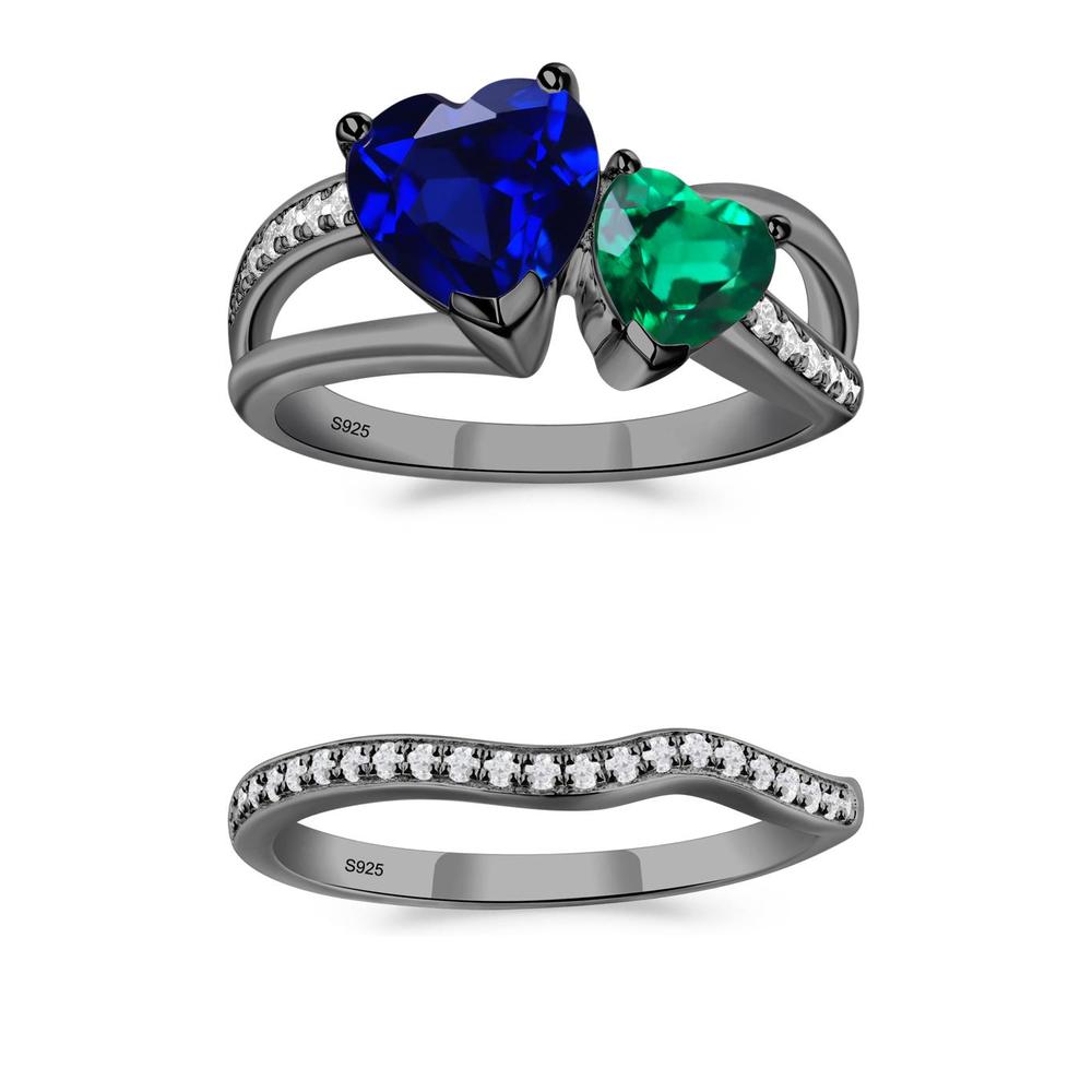 Emerald and Sapphire Heart Toi Et Moi Ring - LUO Jewelry #metal_xxxxx