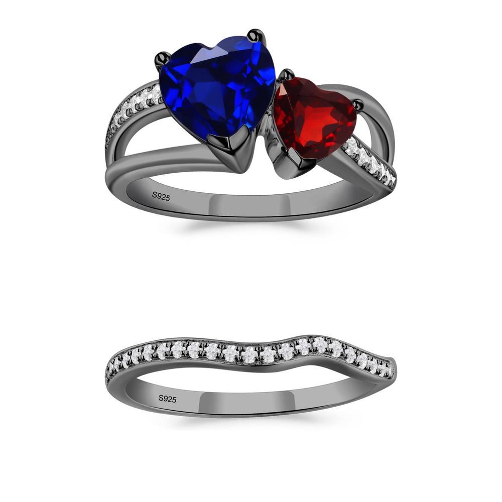 Garnet and Sapphire Heart Toi Et Moi Ring - LUO Jewelry #metal_xxxxx