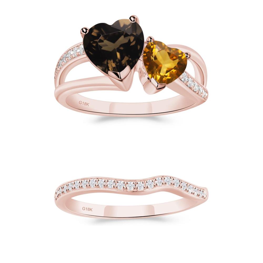 Citrine and Smoky Quartz Heart Toi Et Moi Ring - LUO Jewelry #metal_xxxxx