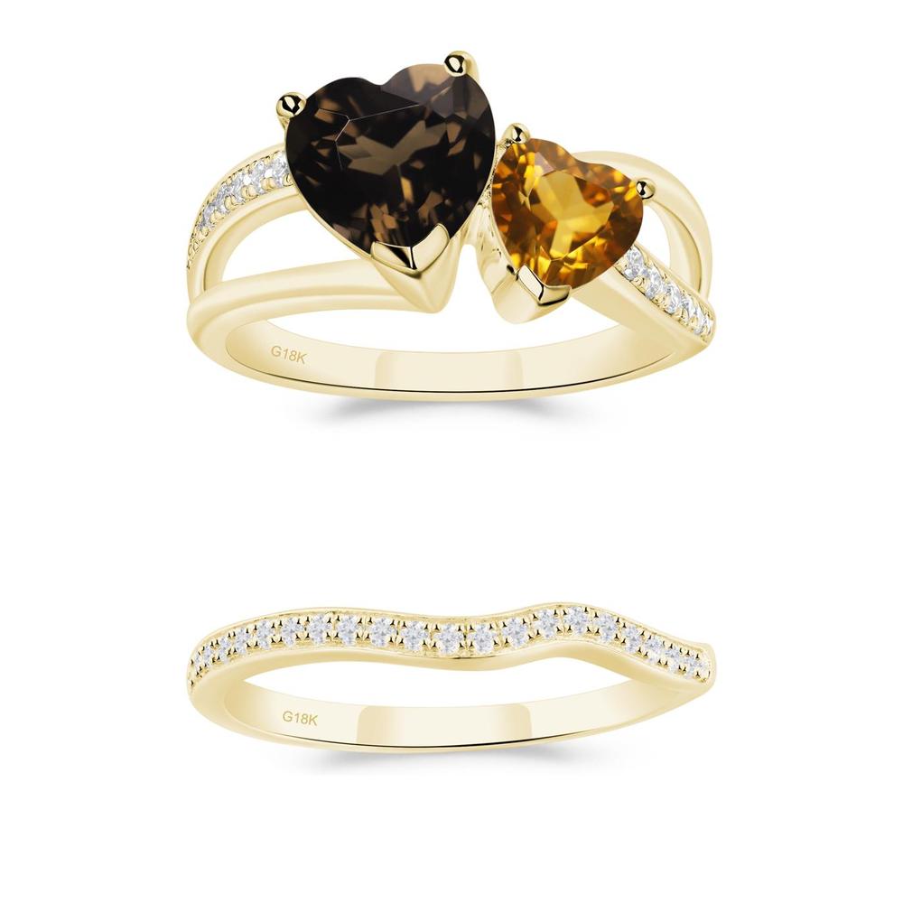 Citrine and Smoky Quartz Heart Toi Et Moi Ring - LUO Jewelry #metal_xxxxx