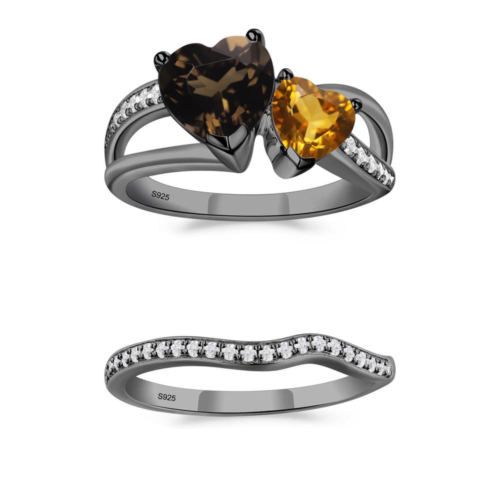 Citrine and Smoky Quartz Heart Toi Et Moi Ring - LUO Jewelry #metal_xxxxx