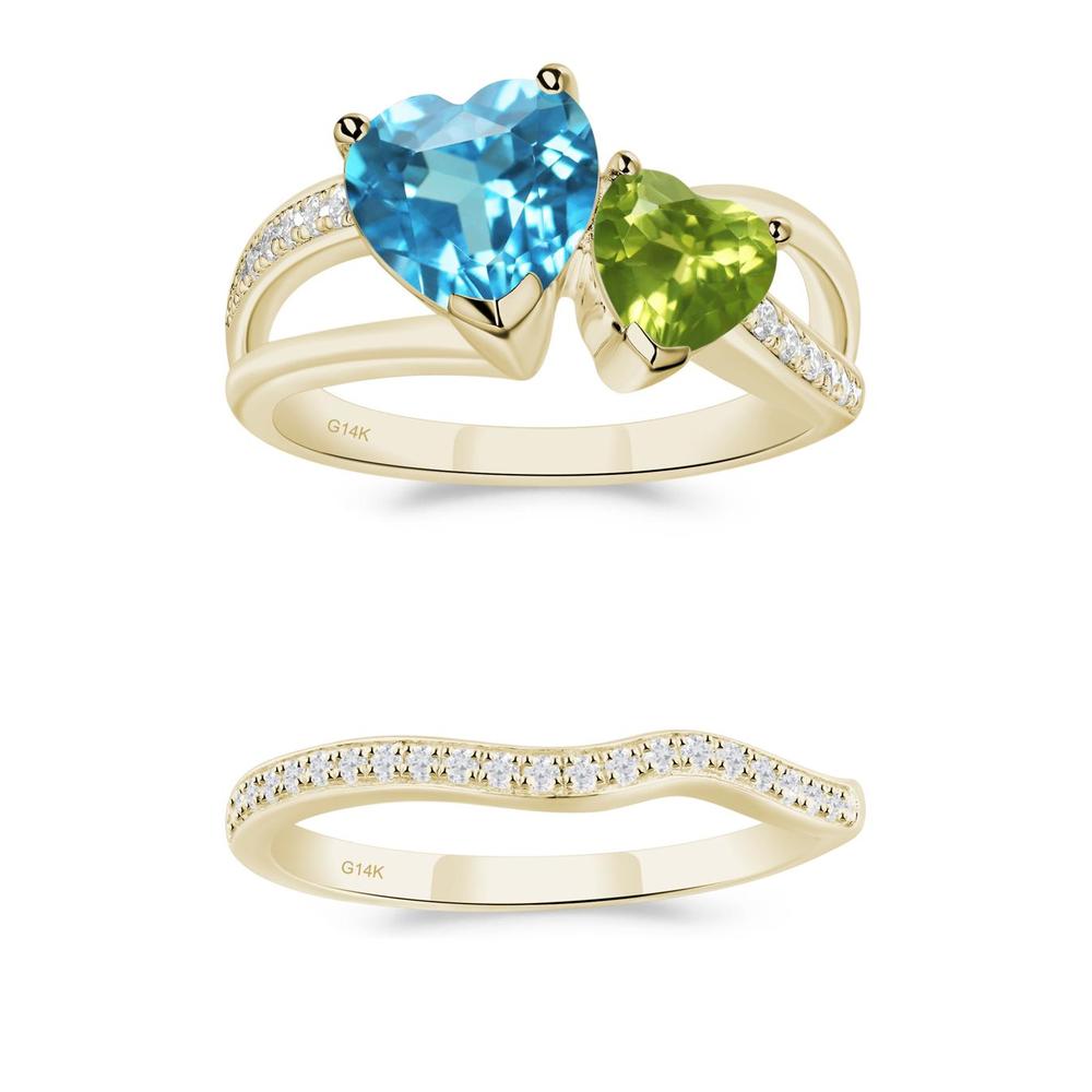 Swiss Blue Topaz and Peridot Heart Toi Et Moi Ring - LUO Jewelry #metal_xxxxx