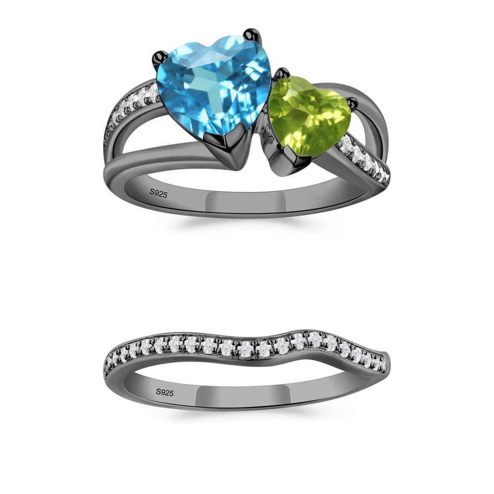 Swiss Blue Topaz and Peridot Heart Toi Et Moi Ring - LUO Jewelry #metal_xxxxx