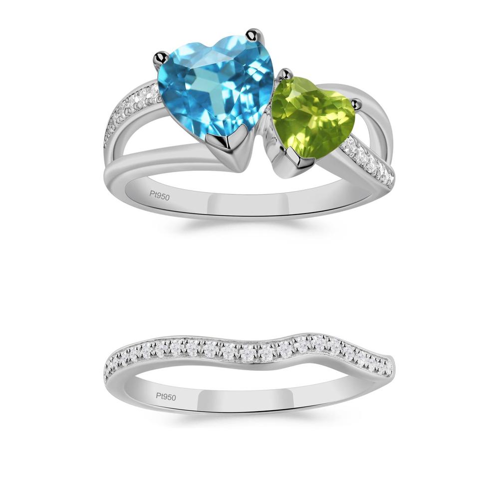 Swiss Blue Topaz and Peridot Heart Toi Et Moi Ring - LUO Jewelry #metal_xxxxx