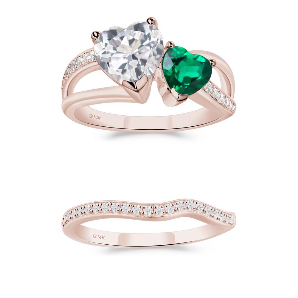 Heart Emerald and White Topaz Toi Et Moi Ring - LUO Jewelry #metal_xxxxx