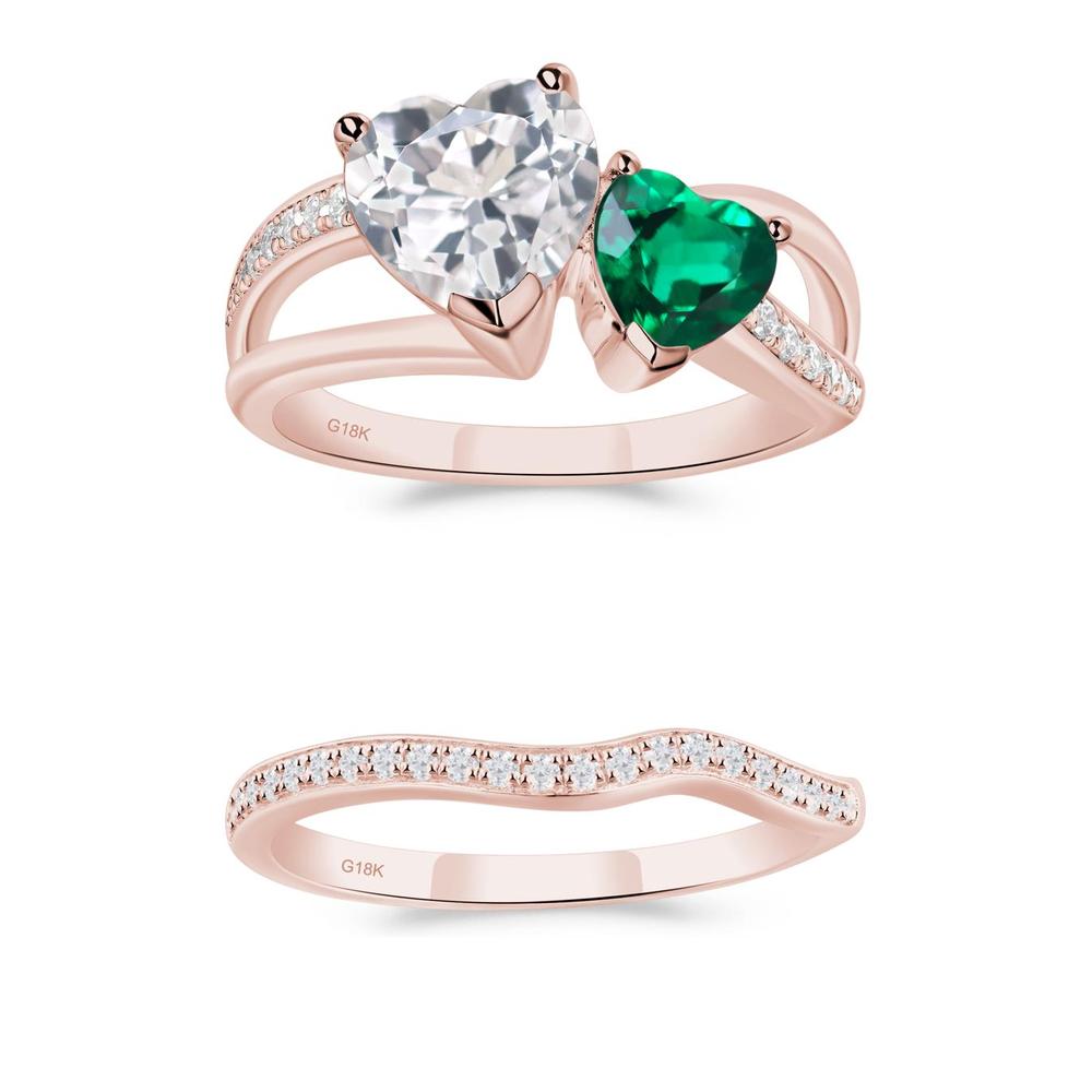 Heart Emerald and White Topaz Toi Et Moi Ring - LUO Jewelry #metal_xxxxx