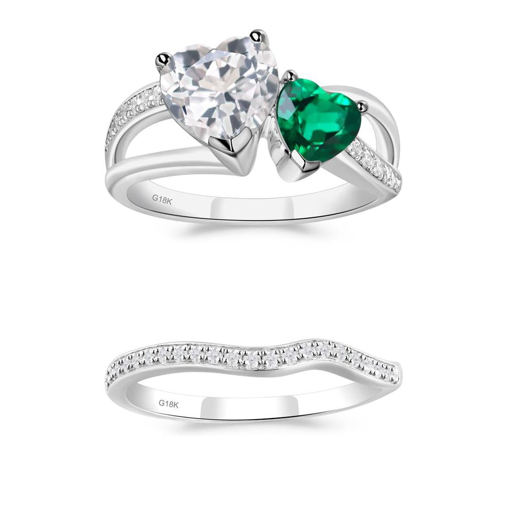 Heart Emerald and White Topaz Toi Et Moi Ring - LUO Jewelry #metal_xxxxx