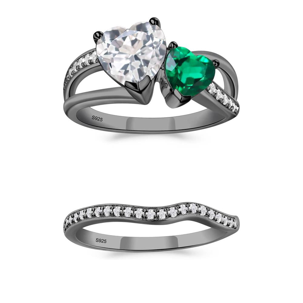 Heart Emerald and White Topaz Toi Et Moi Ring - LUO Jewelry #metal_xxxxx