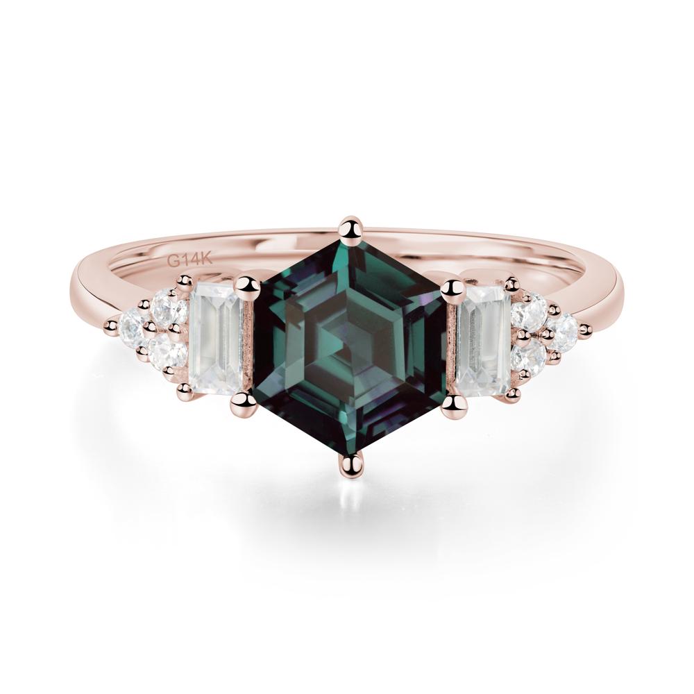 Hexagon Alexandrite Ring with Baguette - LUO Jewelry #metal_14k rose gold