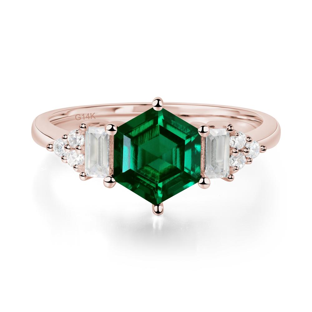 Hexagon Emerald Ring with Baguette - LUO Jewelry #metal_14k rose gold