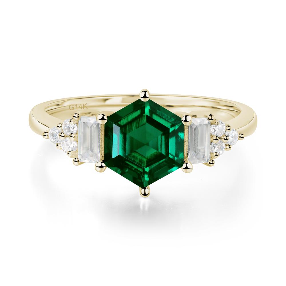 Hexagon Emerald Ring with Baguette - LUO Jewelry #metal_14k yellow gold