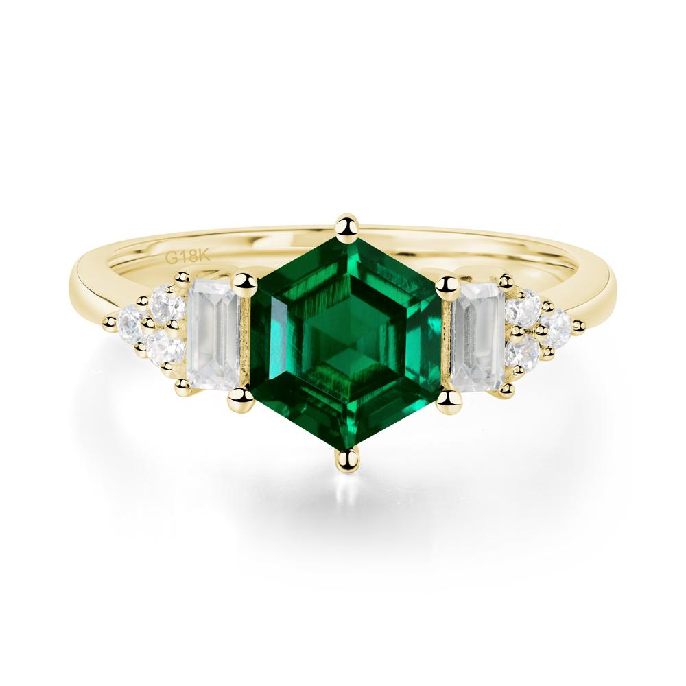 Hexagon Emerald Ring with Baguette - LUO Jewelry #metal_18k yellow gold