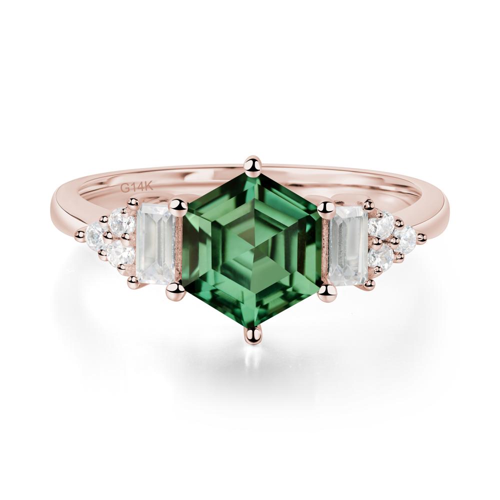 Hexagon Green Sapphire Ring with Baguette - LUO Jewelry #metal_14k rose gold