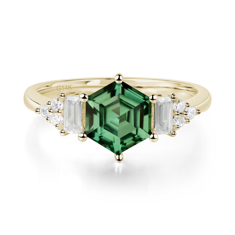 Hexagon Green Sapphire Ring with Baguette - LUO Jewelry #metal_14k yellow gold