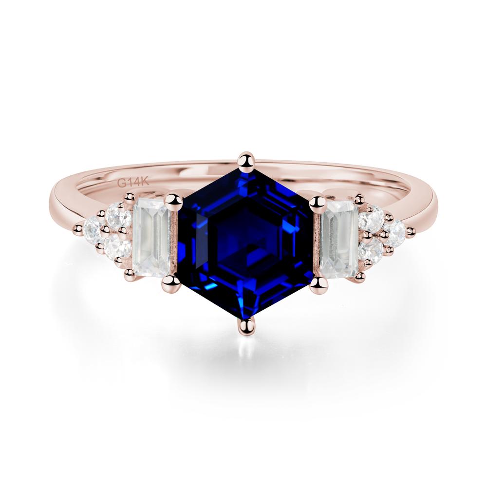 Hexagon Sapphire Ring with Baguette - LUO Jewelry #metal_14k rose gold