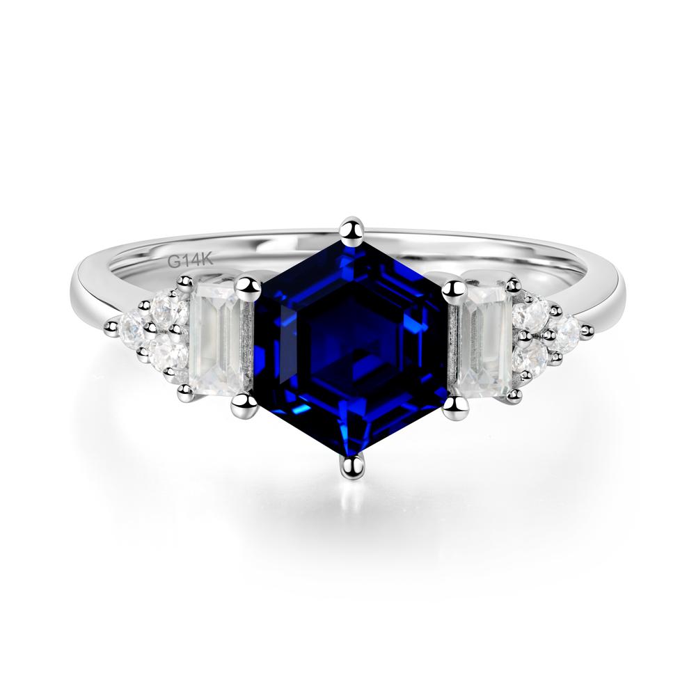 Hexagon Sapphire Ring with Baguette - LUO Jewelry #metal_14k white gold