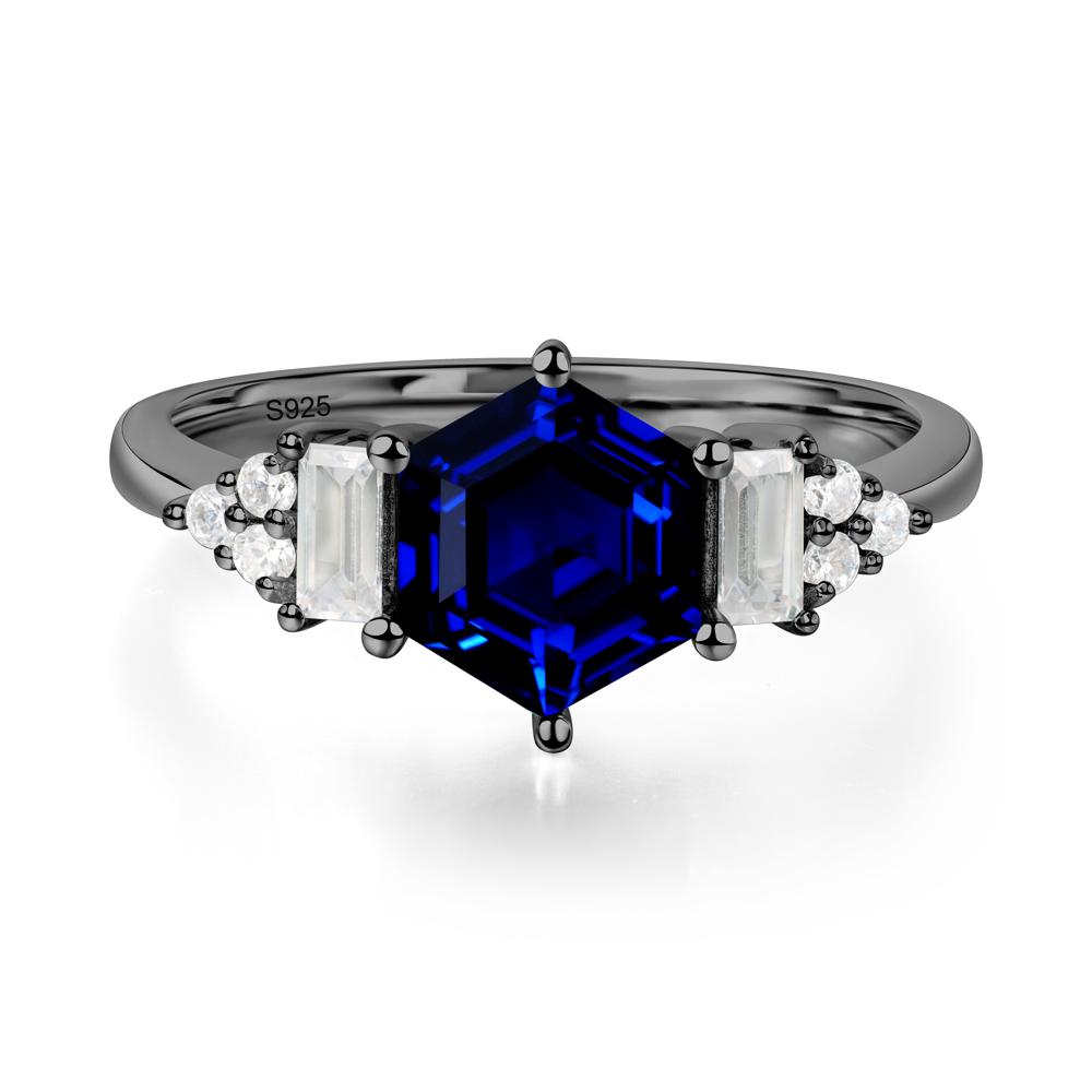 Hexagon Sapphire Ring with Baguette - LUO Jewelry #metal_black finish sterling silver