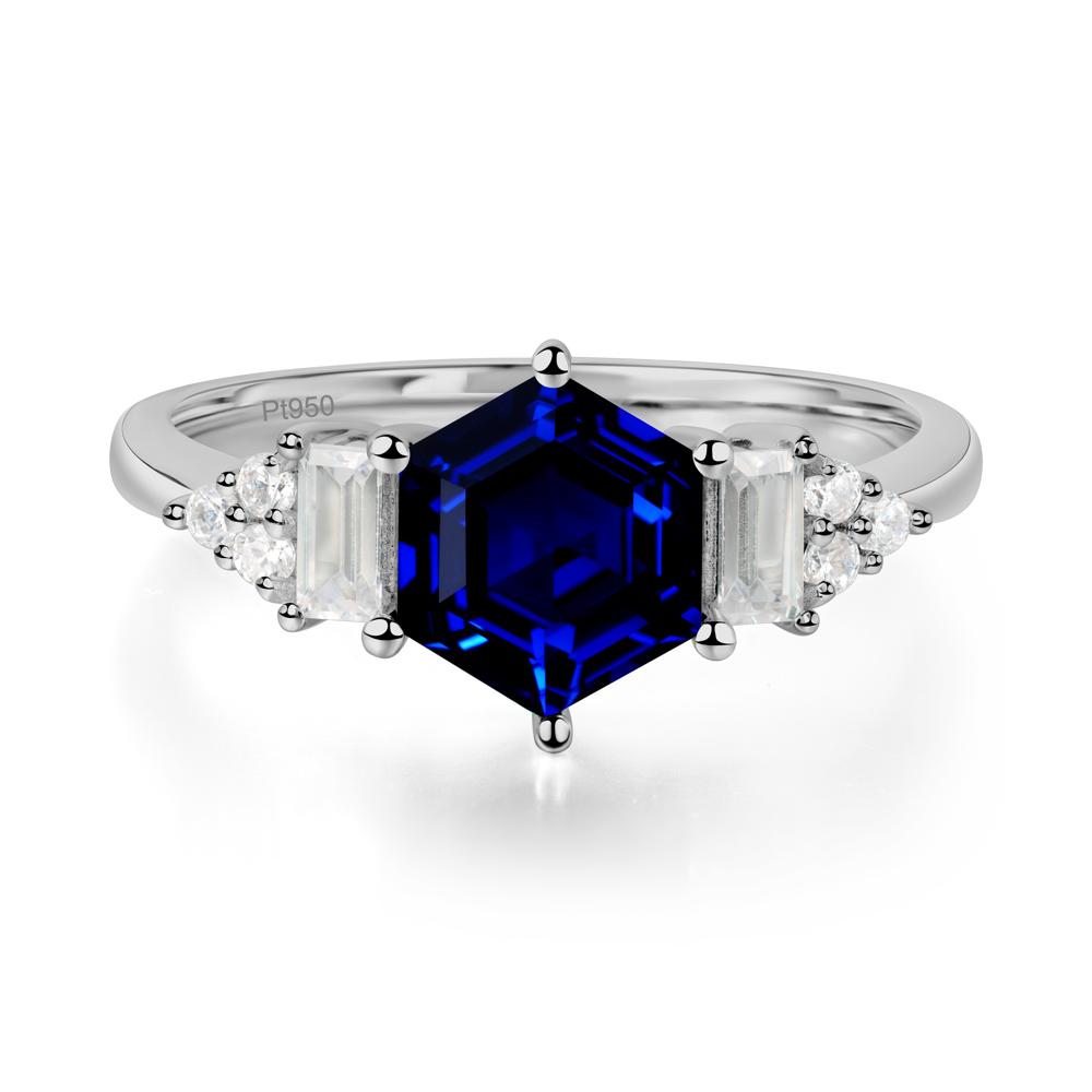 Hexagon Sapphire Ring with Baguette - LUO Jewelry #metal_platinum