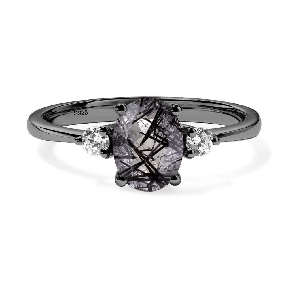 Trilogy Oval Black Rutilated Quartz Ring - LUO Jewelry #metal_black finish sterling silver